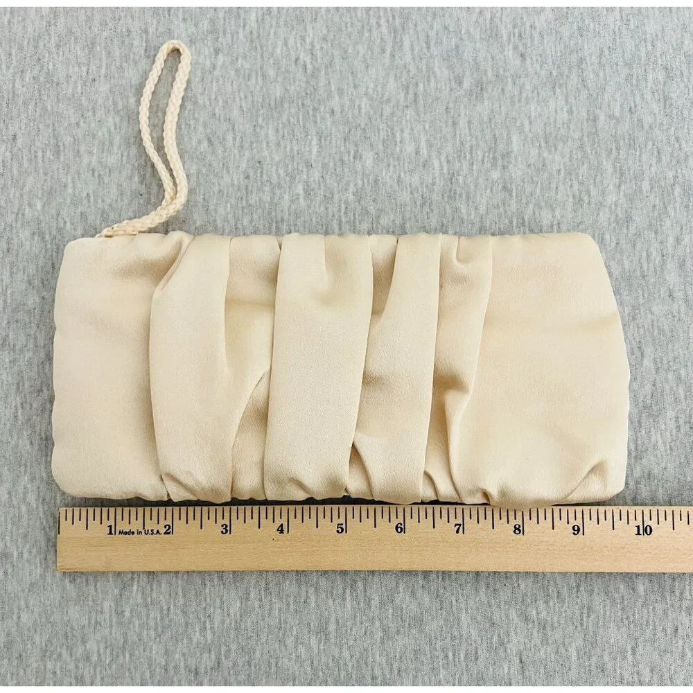 Style & Co. Ruched Satin‎ Wristlet Clutch cream With Interior Pocket